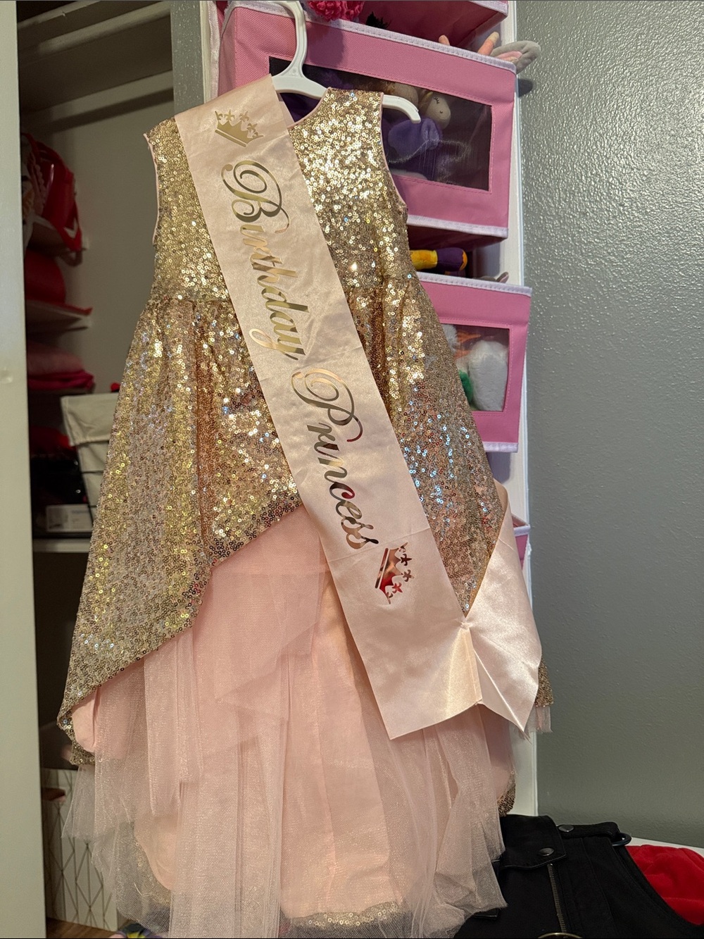 Girls' Pink and Gold Sequin Tulle Party Dress - Birthday Princess